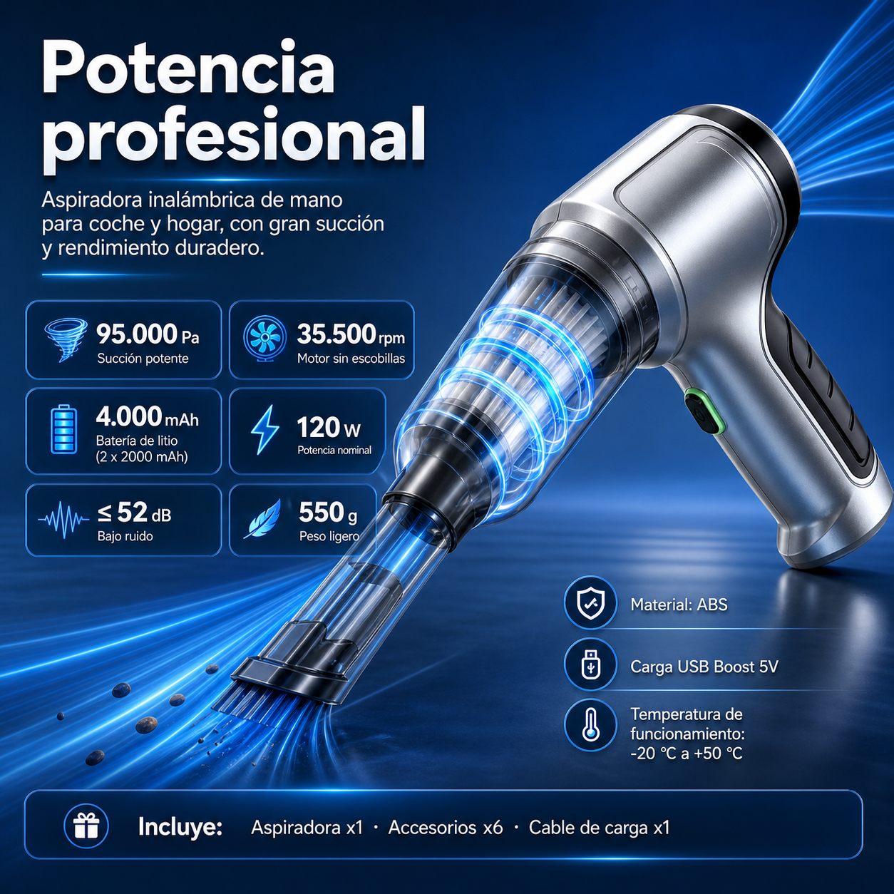 95000PA Portable Car Vacuum Cleaner