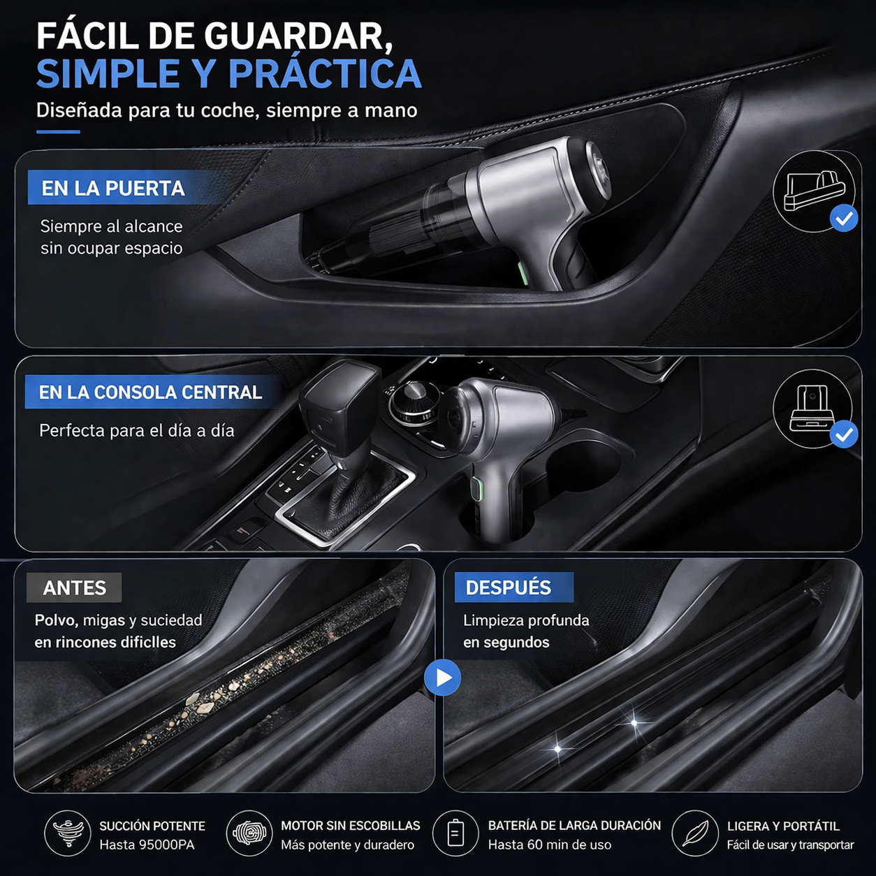 95000PA Portable Car Vacuum Cleaner
