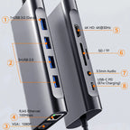 USB C HUB 4K 30Hz Type C to Hdmi-Compatible USB 3.0 Adapter 11 in 1 Type C HUB Dock PD 87W USB C Splitter for Macbook Pro Air