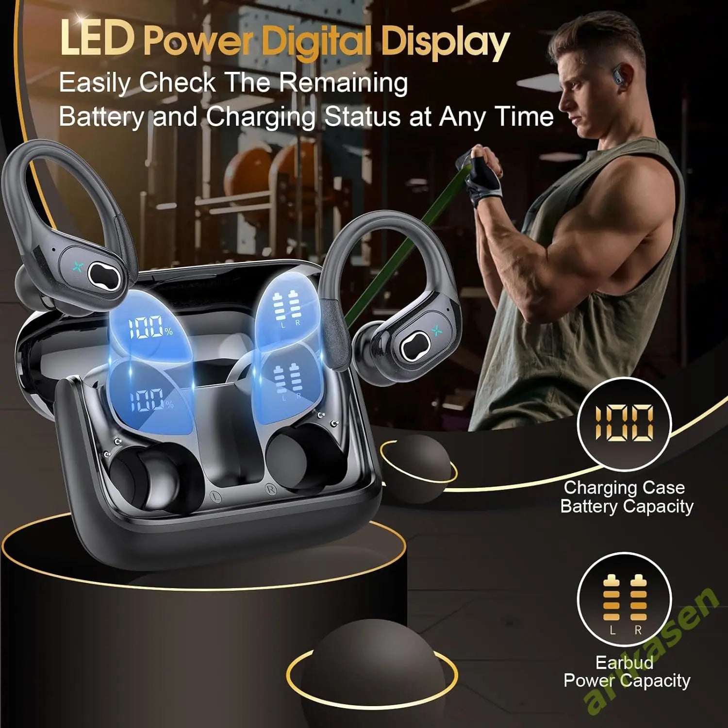 Bluetooth 5.3 Headphones 2024 Wireless Earbuds 75Hrs Sport Bluetooth Earphone with Noise Cancelling Mic IPX7 Waterproof Headsets